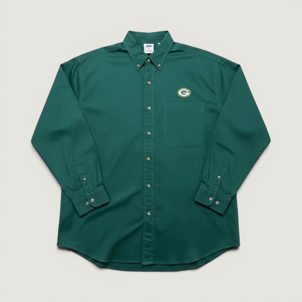 CSA Green Bay Packers Shirt Mens Large Green Good Long Sleeve Button Down Cotton